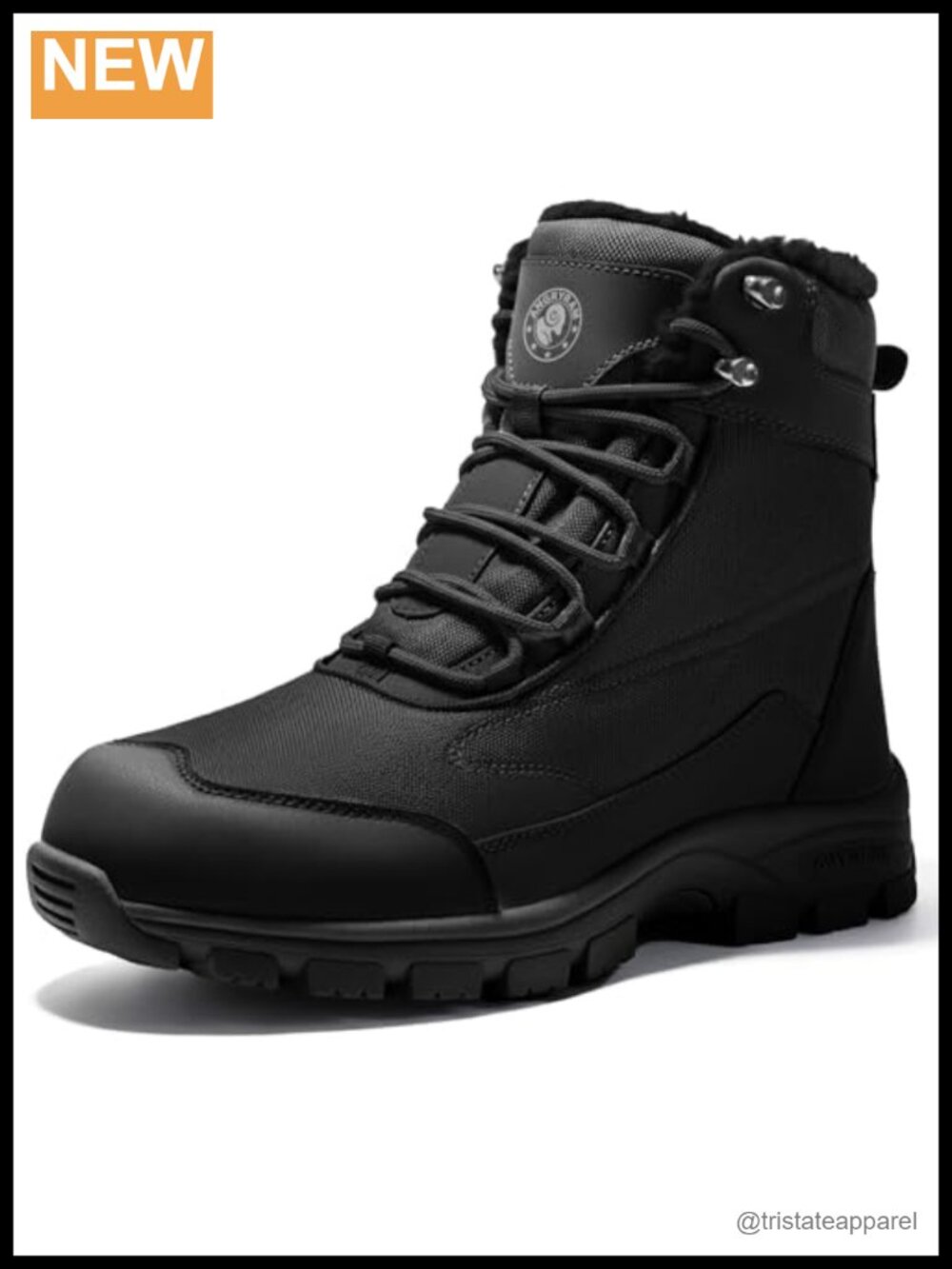 ANGRYRAM Steel Toe Winter Work Boots Fleece Lined Waterproof Slip Resistant